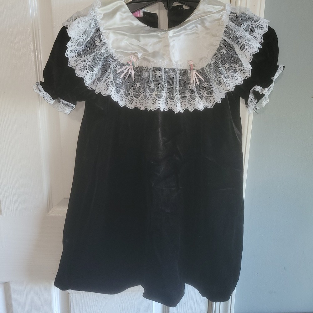 Vtg Picture Perfect Kids Velvet Dress Satin Collar Lace Embroidery Girl Size 6X